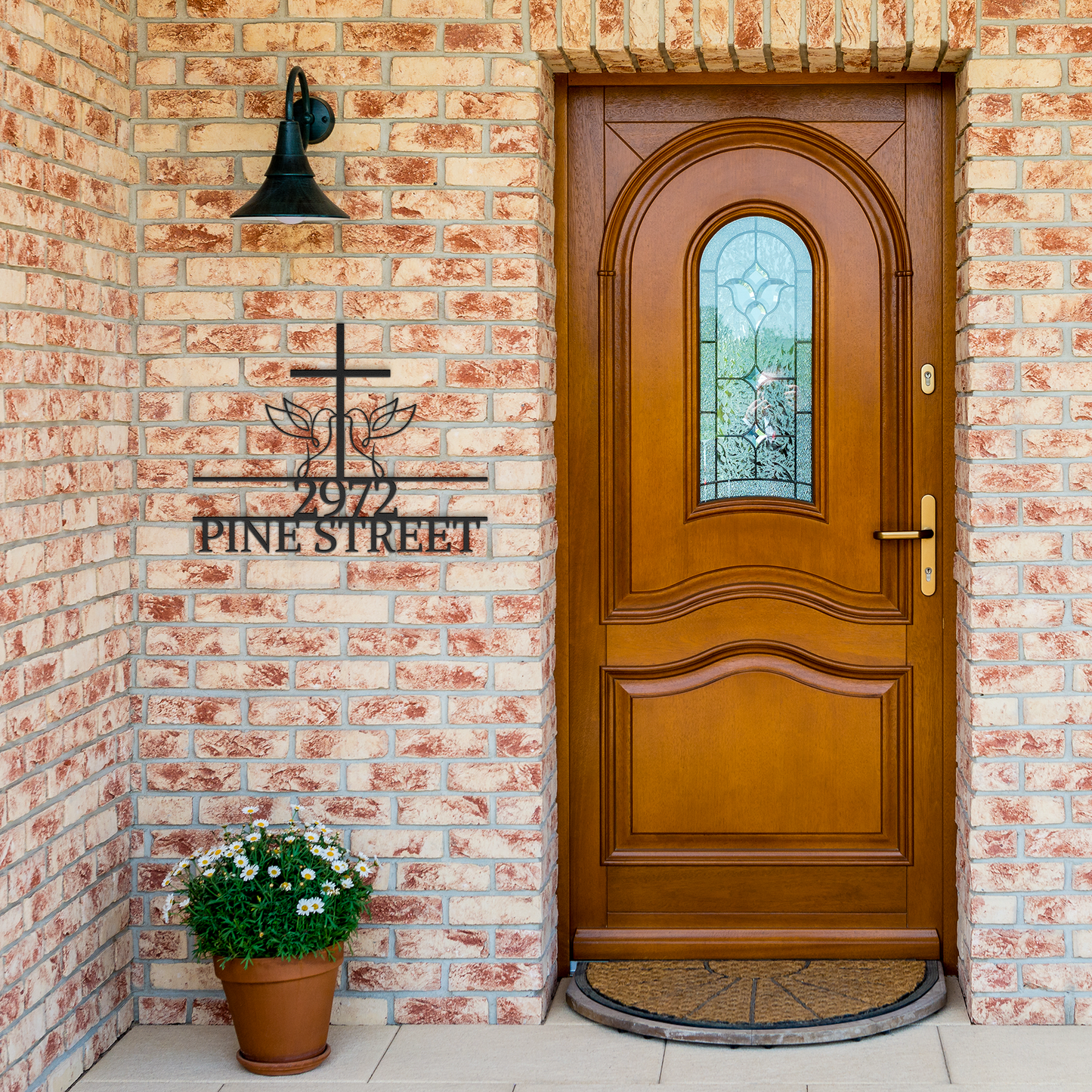 Doves_cross_address_name_sign_Black_Brick_Entrance_Mockup.png
