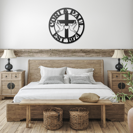 Cori & Paul Heart Cross Circle Metal Wall Art