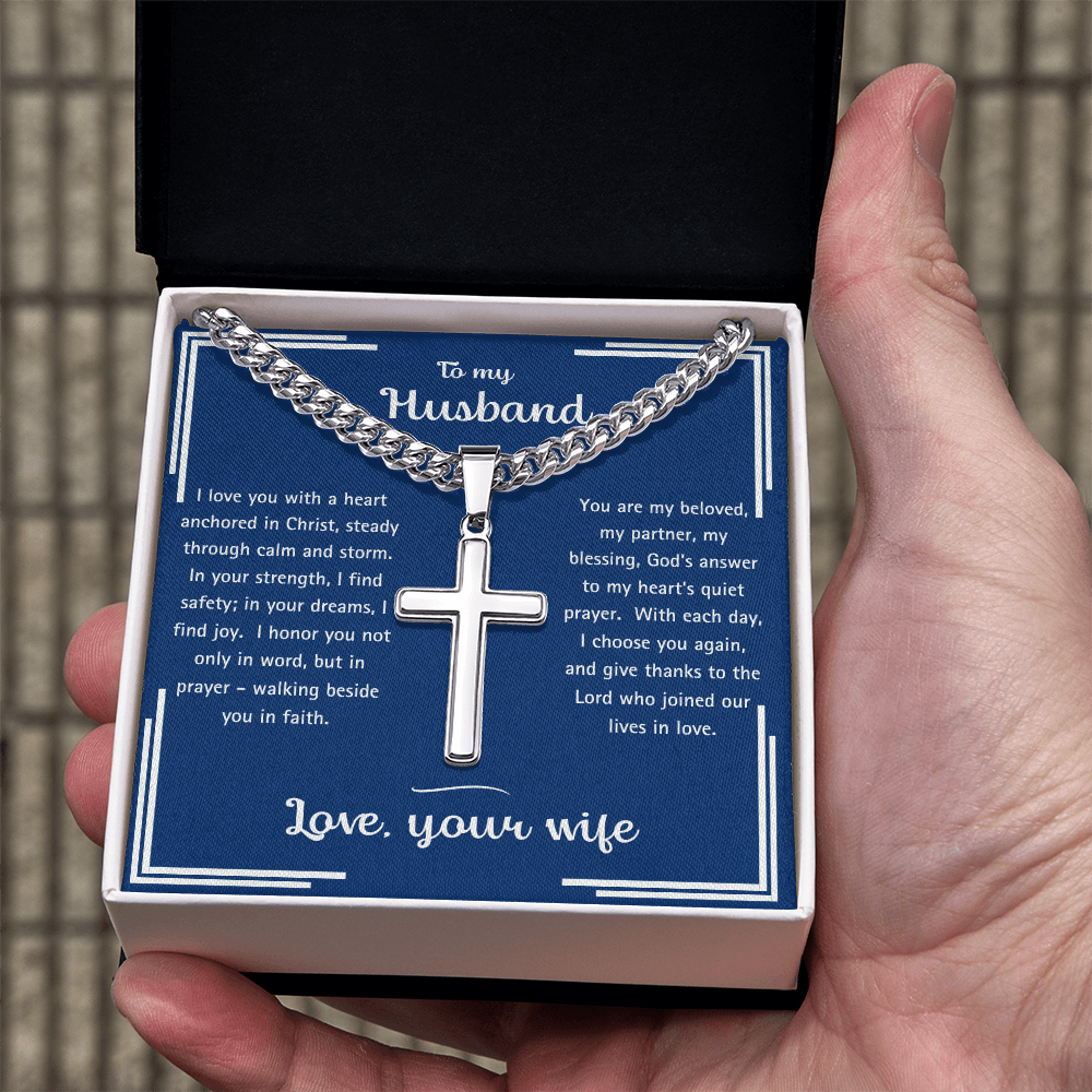 To My Husband - Anchored in Christ - Artisan Cross Necklace