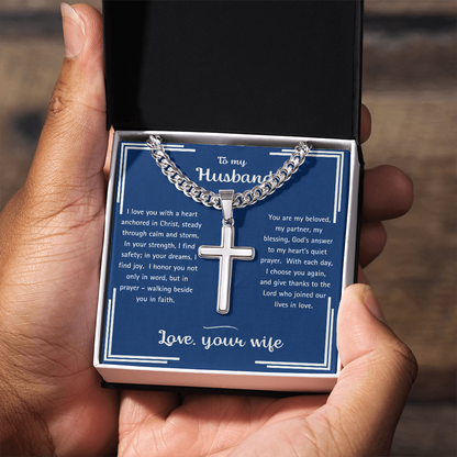To My Husband - Anchored in Christ - Artisan Cross Necklace