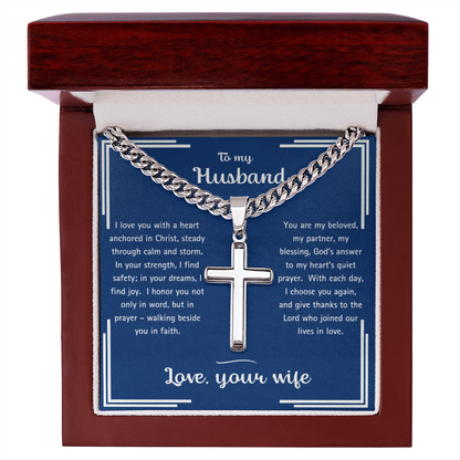 To My Husband - Anchored in Christ - Artisan Cross Necklace