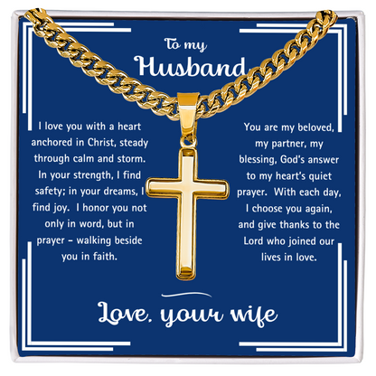 To My Husband - Anchored in Christ - Artisan Cross Necklace