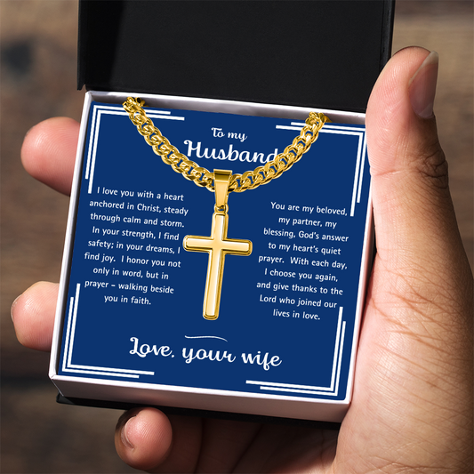 To My Husband - Anchored in Christ - Artisan Cross Necklace
