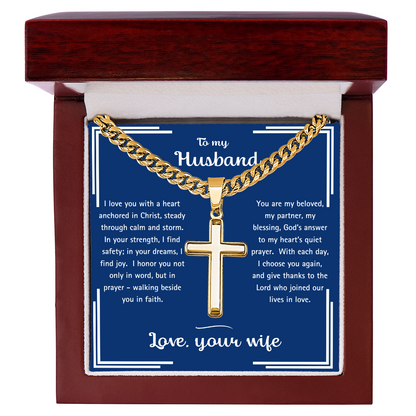 To My Husband - Anchored in Christ - Artisan Cross Necklace