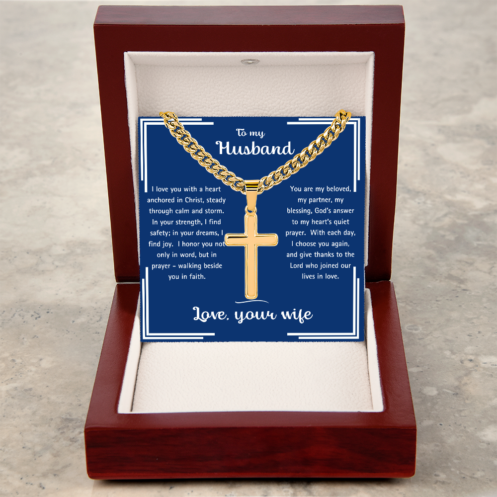 To My Husband - Anchored in Christ - Artisan Cross Necklace