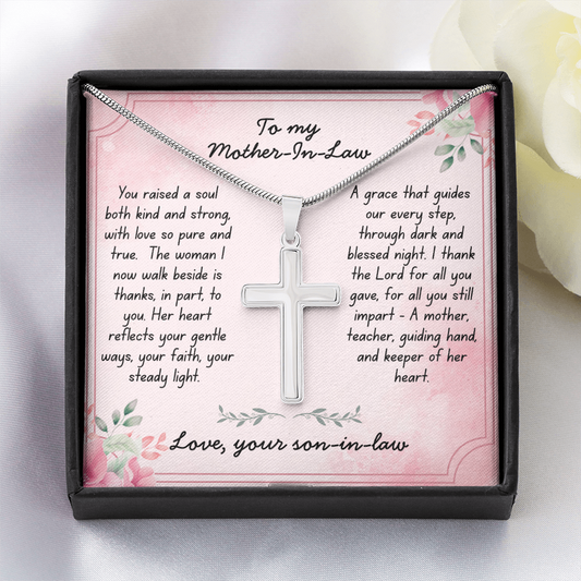 To My Mother-In-Law - With Grace -  Artisan Cross Necklace