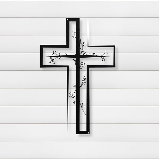 Floral Cross Metal Wall Art