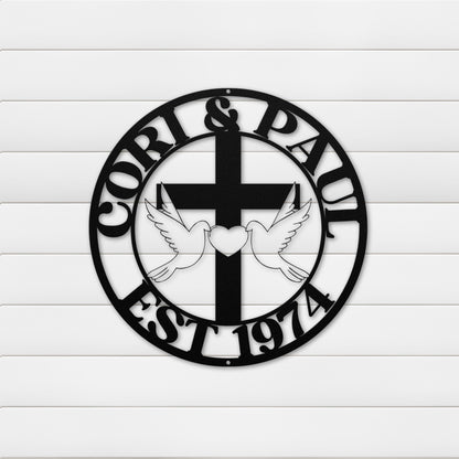 Cori & Paul Heart Cross Circle Metal Wall Art