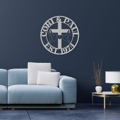 Cori & Paul Heart Cross Circle Metal Wall Art