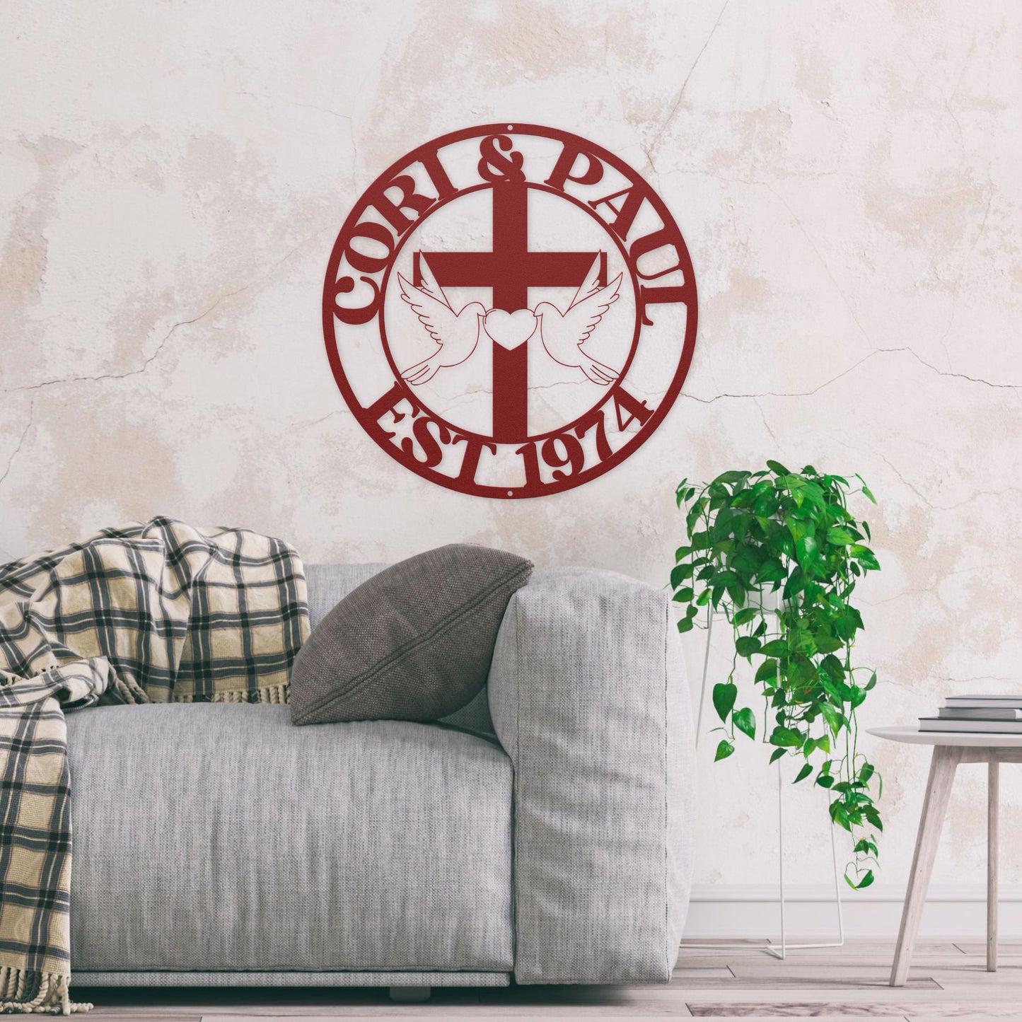 Cori & Paul Heart Cross Circle Metal Wall Art