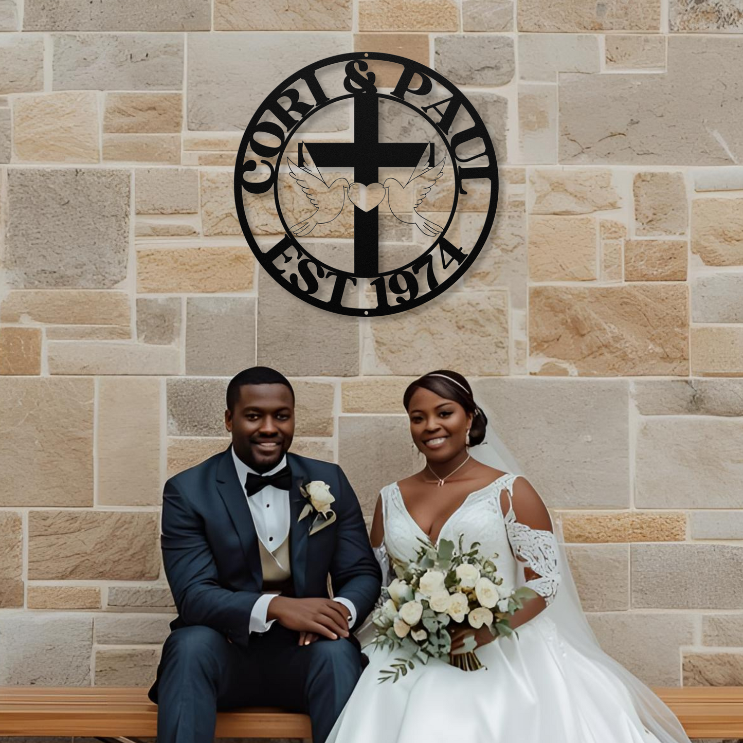 Cori & Paul Heart Cross Circle Metal Wall Art