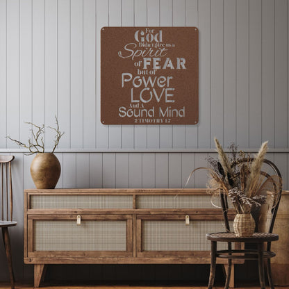 Fearless Strength 2 Timothy 1:7 Metal Wall Art